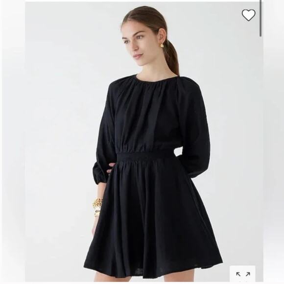 J CREW Palermo Smocked-Waist Mini Dress in Linen Black Long Sleeve Size XS NEW - Picture 3 of 8